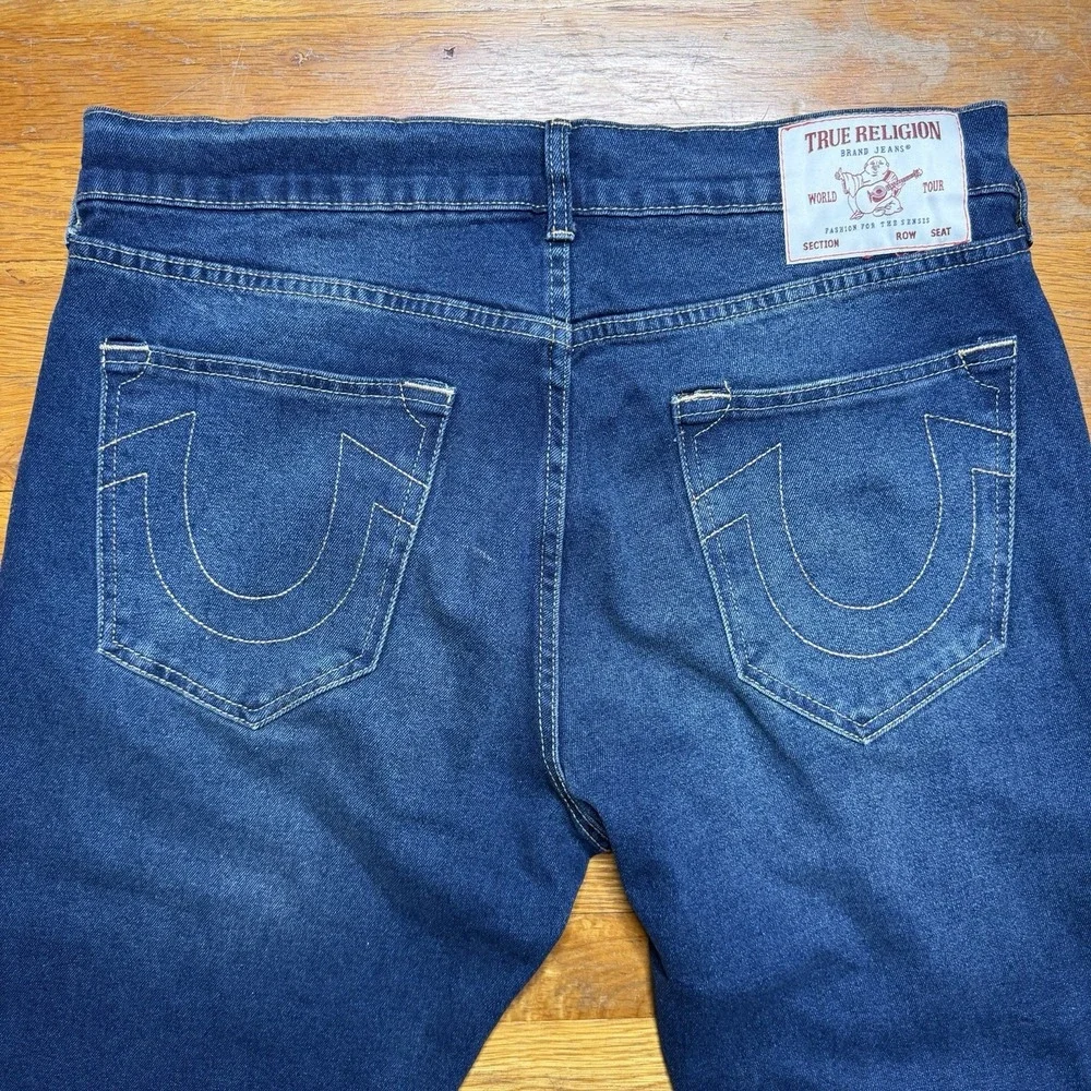True Religion Men's 34x34 Ricky Jeans Relaxed Straight Blue Dark Wash‎